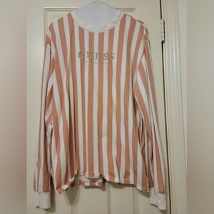 "Guess" Long Sleeved Pink and White Striped Shirt